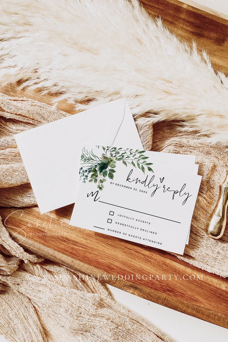 Eucalyptus Greenery Wedding Invitation Kit Template, Wedding Invitation Suite, Invitation Set, Details Card, RSVP Card, Instant Download, G5 image 5