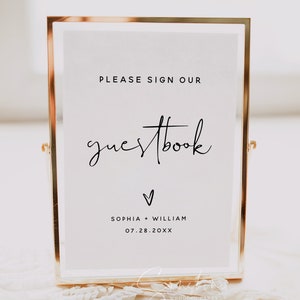 Minimalist Please Sign Our Guestbook Sign Template, Sign Our Guestbook, Wedding Guestbook Sign, Modern Wedding Signage, Instant Download, M8 image 3