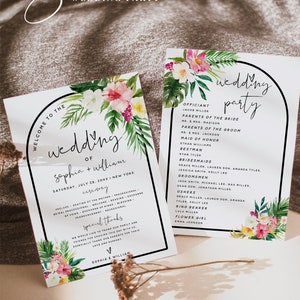 Plantilla de programa de boda en la playa hawaiana, plantilla de programa de ceremonia de boda, programa de boda DIY, plantilla editable, descarga instantánea, H1