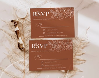 Terracotta Wedding RSVP Card Template, Terracotta Wedding Kindly Reply Card Template, Modern Terracotta RSVP, Instant Download, Templett, T3