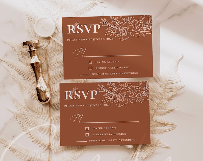 Terracotta Wedding RSVP Card Template, Terracotta Wedding Kindly Reply Card Template, Modern Terracotta RSVP, Instant Download, Templett, T3