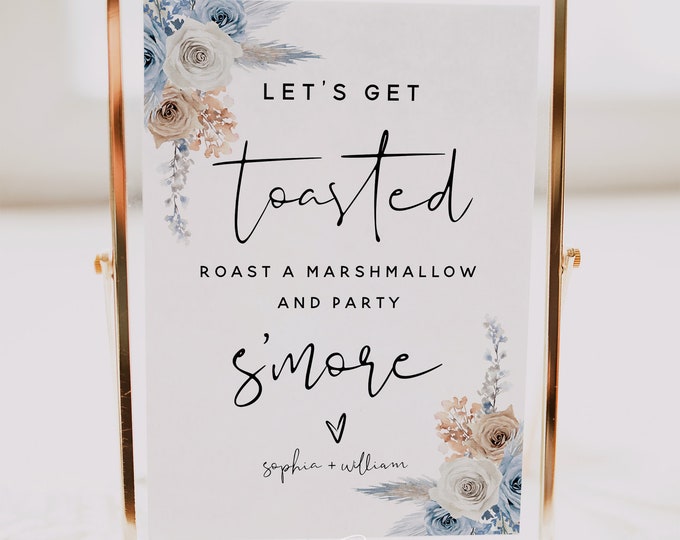 S'more Bar Sign, Dusty Blue Champagne, Roast a Marshmallow and Party S'more, S'more Station Sign Template, Outdoor Party, Boho Wedding, F23