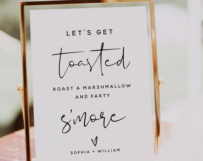 Roast a Marshmallow and Party S'more, S'more Bar Sign, S'more Station Sign Template, Summer Wedding, Outdoor Party, Modern Wedding, M8