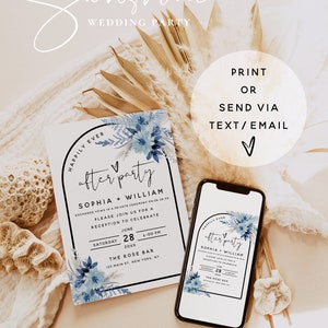 Dusty Blue Wedding Reception Invitation Template, Reception Invitation Cards, Elopement Announcement Invitation, Instant Download, F20 image 3