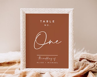 Terracotta Wedding Table Number, Minimalist Wedding Table Number, Desert Wedding, Table Number Template, Burnt Orange Modern Wedding, T1