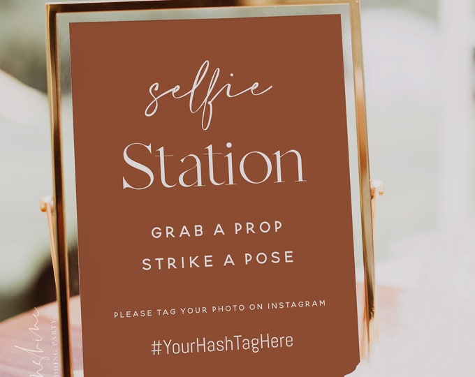 Terracotta Selfie Station Sign Template, Bohemian Wedding, Selfie Station Sign, Printable Signs, Editable Template, Instant Download, T1