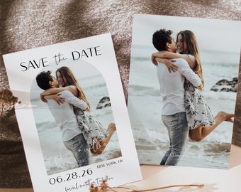 Photo Save the Date Template, Modern Save the Date Template, Minimal Save the Date, Boho Arch Save the Date Card, Editable Template, M13