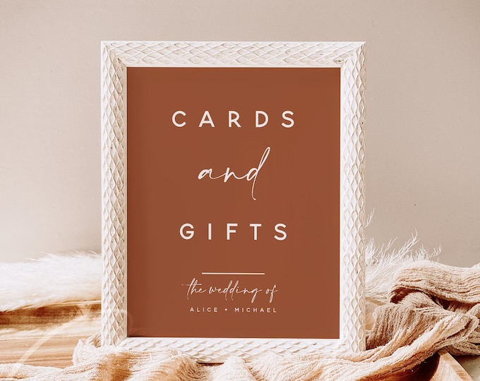 Terracotta Wedding Cards and Gifts Sign Template, Printable Cards and Gifts Sign, Calligraphy Wedding Signs, Editable, Instant, Templett, T1