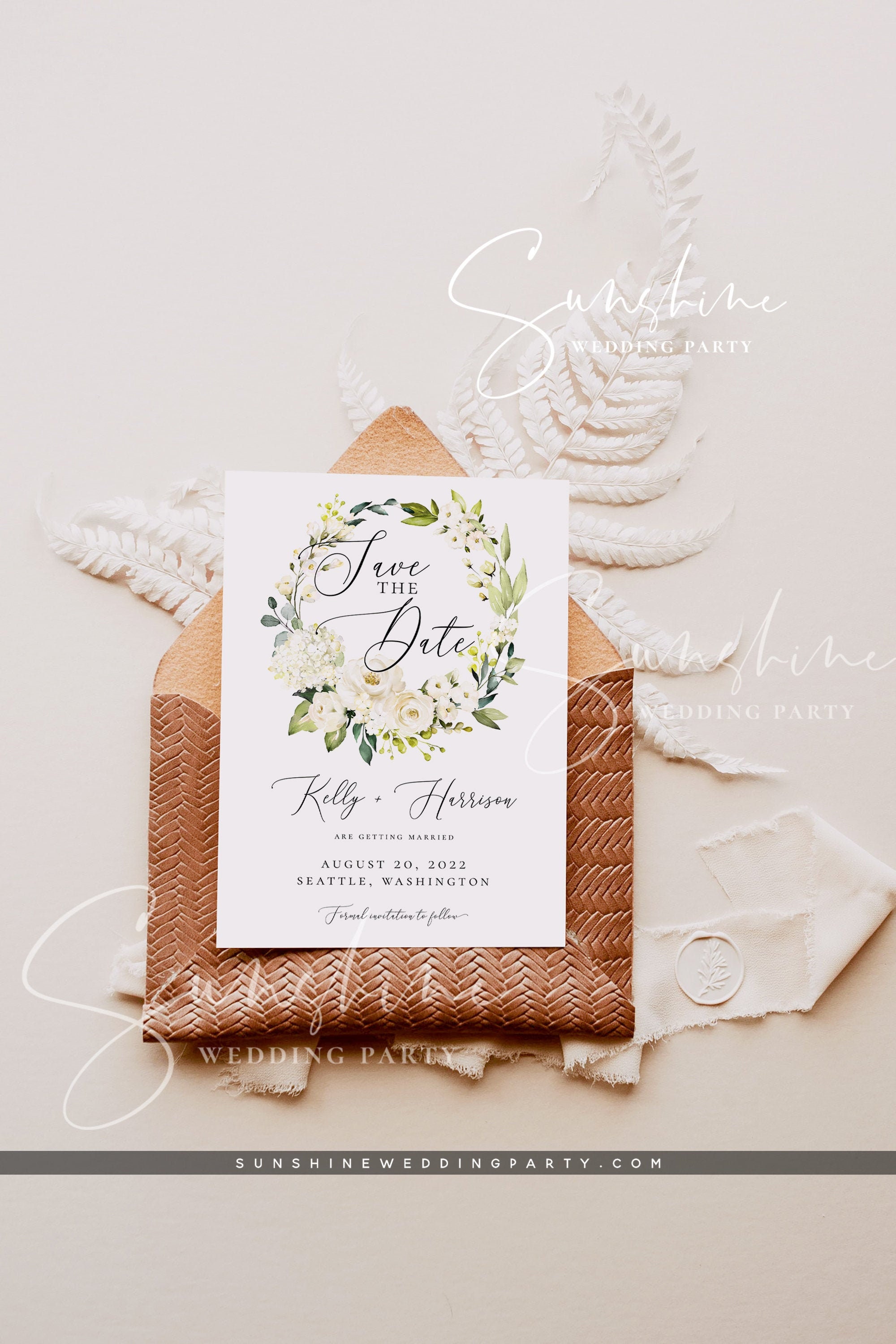 Save the Date Cards, Save the Date Template, Greenery and White Floral,  Save the Dates, Templett, Printable, Instant Download, 139V1 