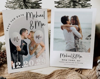 Modern Minimalist Photo Save the Date Template, Arch Save the Date Card, Boho Wedding Printable, Edit with Templett, Digital Download, M18