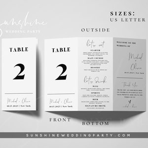 Modern Wedding Trifold Table Number Template, Trifold Table Menu ...