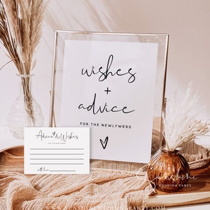 Minimalistischer Rat für Braut und Bräutigam Schild, Rat und Wunschkarten, moderne Hochzeitsratschläge Wunschschilder, Sofortdownload, M8