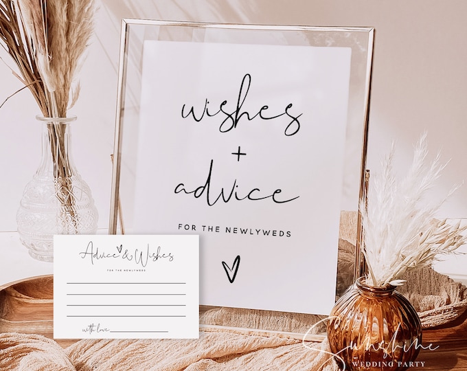 Minimalist Advice For The Bride and Groom Sign Template, Advice and Wishes Cards, Modern Wedding Advice Wishes Signs, Instant Download, M8