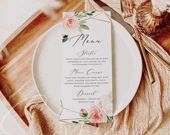 Wedding Menu Template Boho Blush Floral Wedding Menu Cards Printable DIY Dinner Menu Templates INSTANT DOWNLOAD Editable Menu Templett F5A