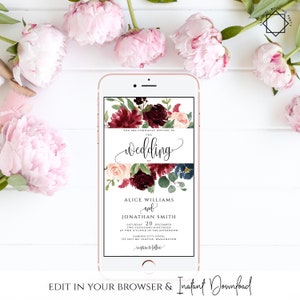 Electronic Wedding Invitation Digital Invitation Wedding iPhone Invitation sms Invitation Editable Invitation Instant Download Templett F3 image 1