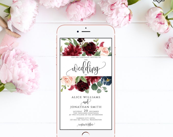 Electronic Wedding Invitation Digital Invitation Wedding iPhone Invitation sms Invitation Editable Invitation Instant Download Templett F3