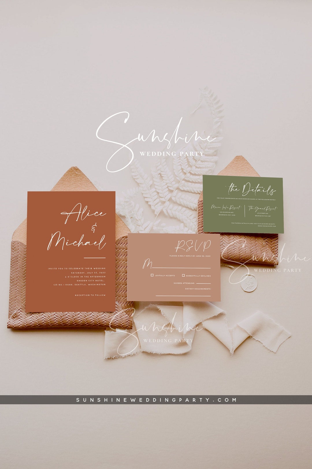 Terracotta Wedding Invitation Suite, Burnt Orange Wedding Invitation