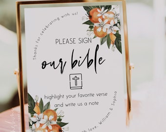 Orange Wedding Bible Verse Guestbook Sign Template, Please Sign Our Bible, Bible Guestbook Sign, Wedding Guestbook Sign, Printable Sign, C2