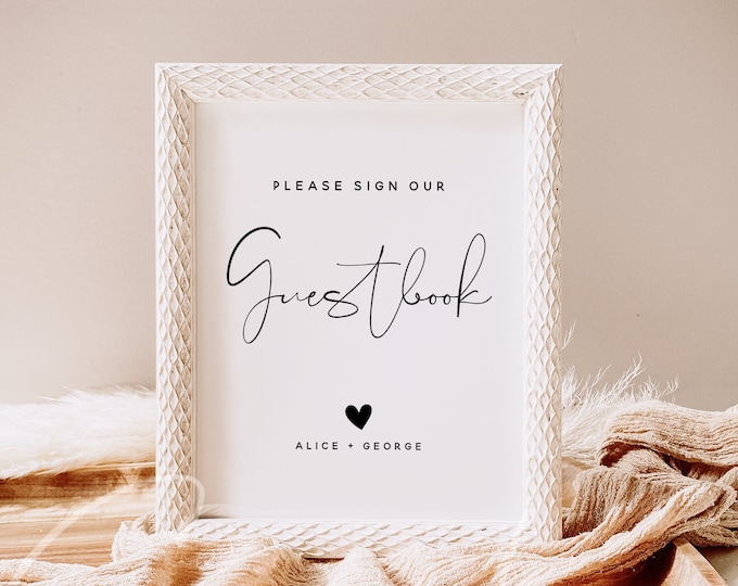 Please Sign Our Guestbook Sign Printable, Sign Our Guestbook, Wedding Guestbook Sign Instant, Modern Minimalist Wedding Signage DIY, M4