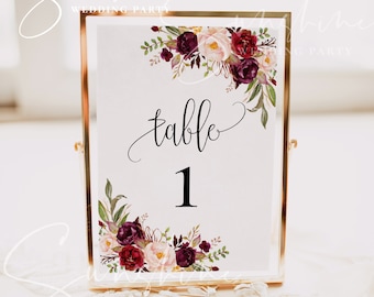 Table Card Template Wedding Table Number Printable Wedding Table Card Boho Floral 100% Editable INSTANT DOWNLOAD Flat Table Card Templett F2