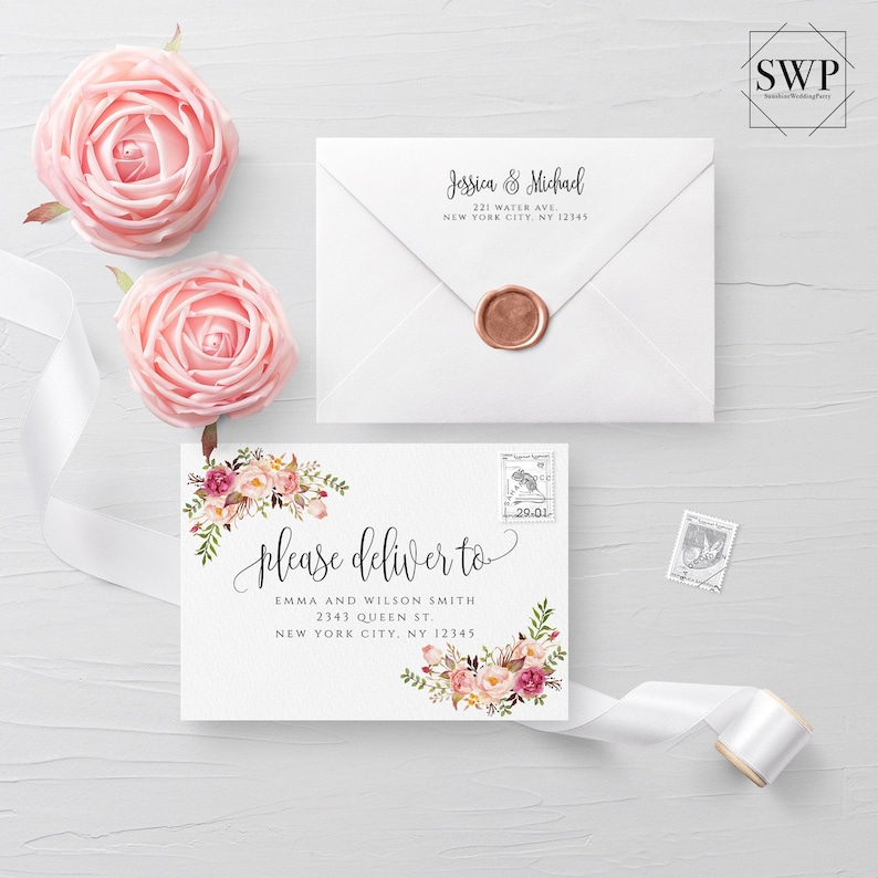 Floral Envelope Template Wedding Editable DIY Printable Wedding Envelope A7 A6 A1 Envelope Address Template Instant Download Templett F4 image 1