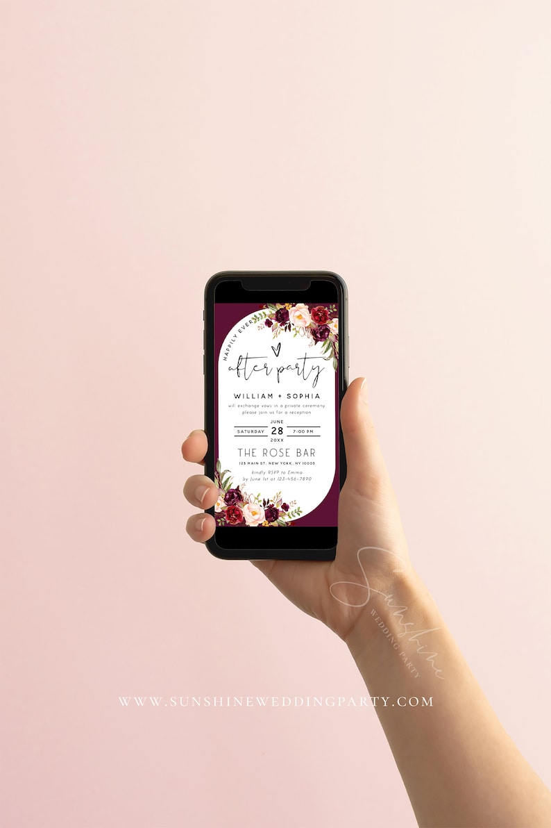 Electronic Reception Invitation Template, Dusty Pink Burgundy Floral ...