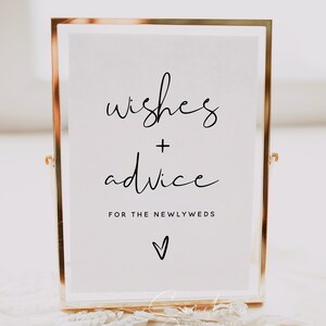 Minimalist Advice For The Bride and Groom Sign Template, Advice and Wishes Sign, Modern Wedding Advice Wishes Cards, Instant Download, M8 image 2