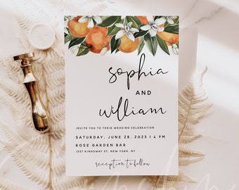 Citrus Wedding Invitation Template, Orange Wedding Invitation Cards, Botanical Wedding Invitation Template, Instant Download Templett, C2