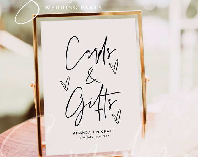 Cards and Gifts Sign Template, Modern Personalized Wedding Cards Gifts Sign, Cards and Gifts Sign Template, Instant Download, Templett, M7