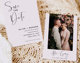 Modern Minimalist Photo Save the Date Template, Wedding Save the Date Postcard, Electronic Save the Date, Save the Date Instant Download, M5