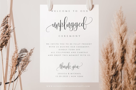 Modern Rustic Wedding Unplugged Ceremony Sign Template, Printable Unplugged Ceremony Chart Template, Editable Template, Instant Download, R1