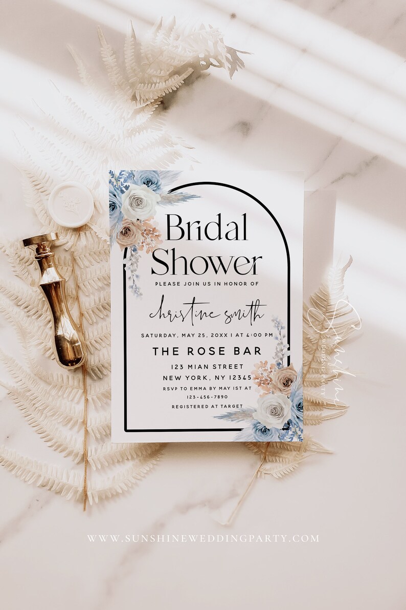 SunshineWeddingParty_Dusty_Blue_Bridal_Shower_Invite_Champagne_Arch_Template_Editable_Templett_Instant_Download_Printable_Bridal_Invite_Wedding_DIY_Cover_Photo_1