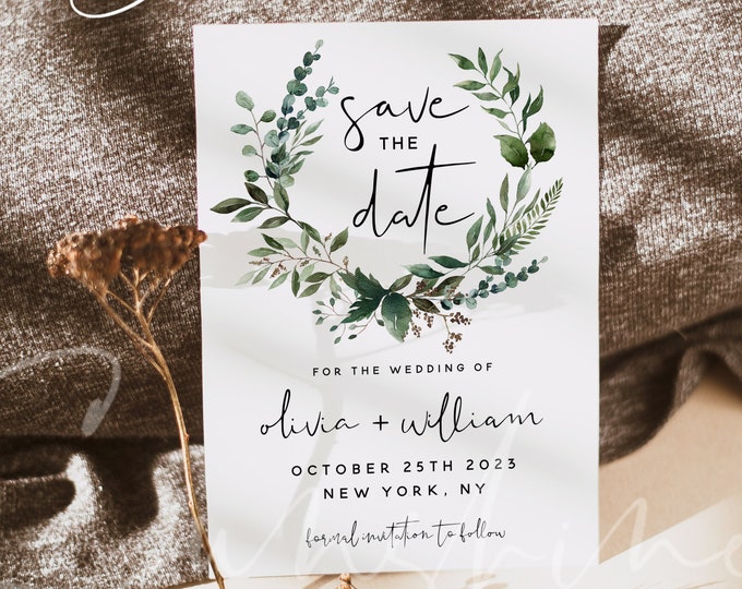 Greenery Save the Date Template, Wedding Save the Dates, Printable Save the Date Cards, Editable Template, Instant Download, Templett, G5