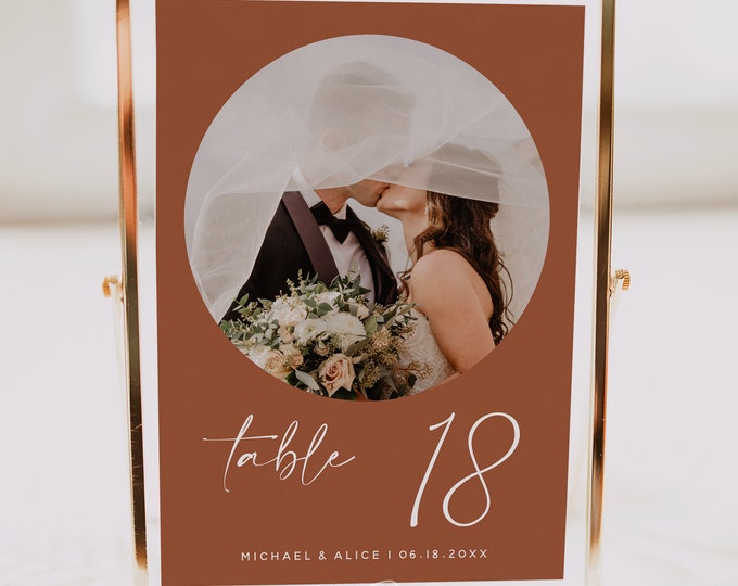 Terracotta Wedding Table Numbers with Photos Template, Digital Download, Editable, Photo Table Numbers, Wedding Table Numbers, 5x7, 4x6, T1