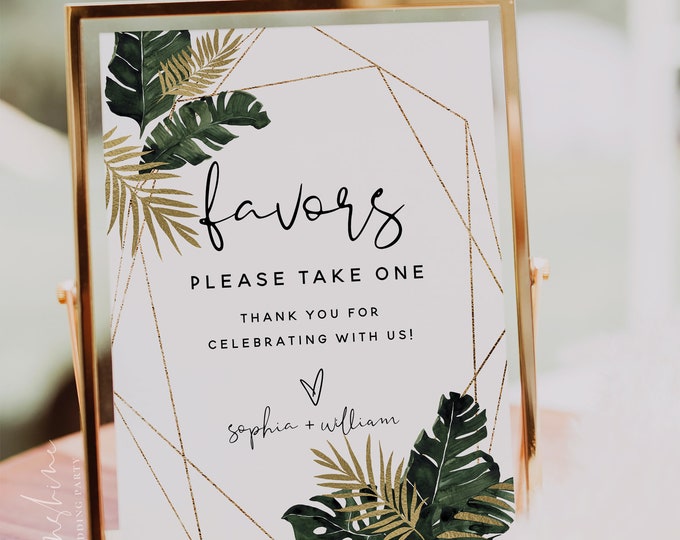 Tropical Greenery Favors Sign Template, Monstera Wedding Favors Signs, Printable Favors Sign, Reception Favors Signs, Instant Download, TG1