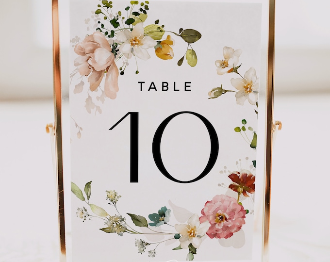 Wedding Table Number Signs, Garden Flowers Wedding, Bohemian Wedding, Table Number Cards, Marsala Wedding, Editable Template, F16