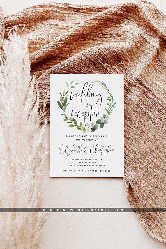 Eucalyptus Greenery Wedding Reception Invitation Photo, Boho Invitation Template, Elopement Announcement Invitations, Editable Invites, G3