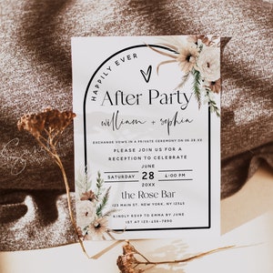 Modèle d'invitation de réception de mariage bohème floral pampa, carte d'invitation de réception, faire-part de fiancée, téléchargement immédiat, F21