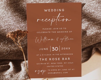 Terracotta Wedding Reception Invitation Template, Reception Invitation Template, Elopement Announcement Invitation, Editable Template, T1