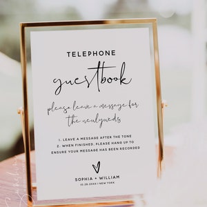 Telephone Guestbook Sign Template, Audio Guest Book Sign, Modern Minimalist, Wedding Signs, Wedding Printable, Editable Template, M8