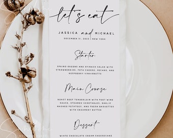 Modern Wedding Menu Template, Minimalist Wedding Dinner Menu, Printable, Digital Download, Reception Dinner Menu, 100% Editable, DIY, M3