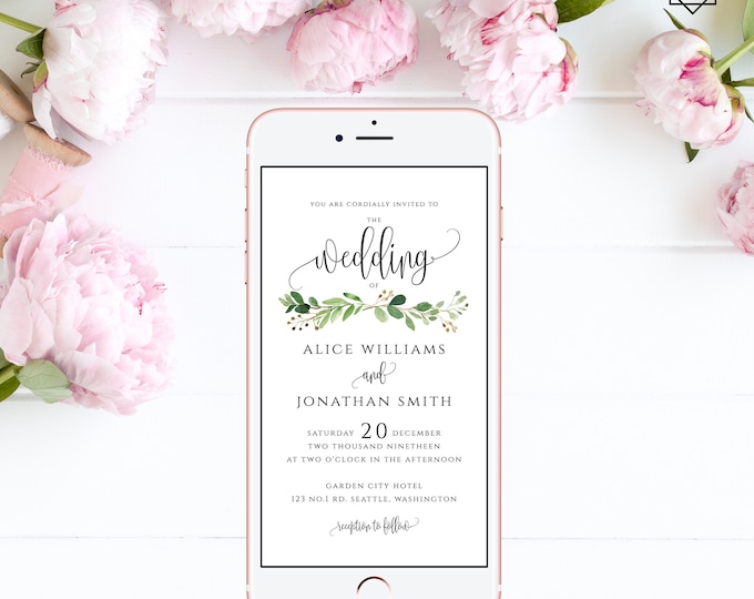 Electronic Wedding Invitation Digital Invitation Wedding iPhone Invitation sms Invitation Editable Invitation Instant Download Templett G2