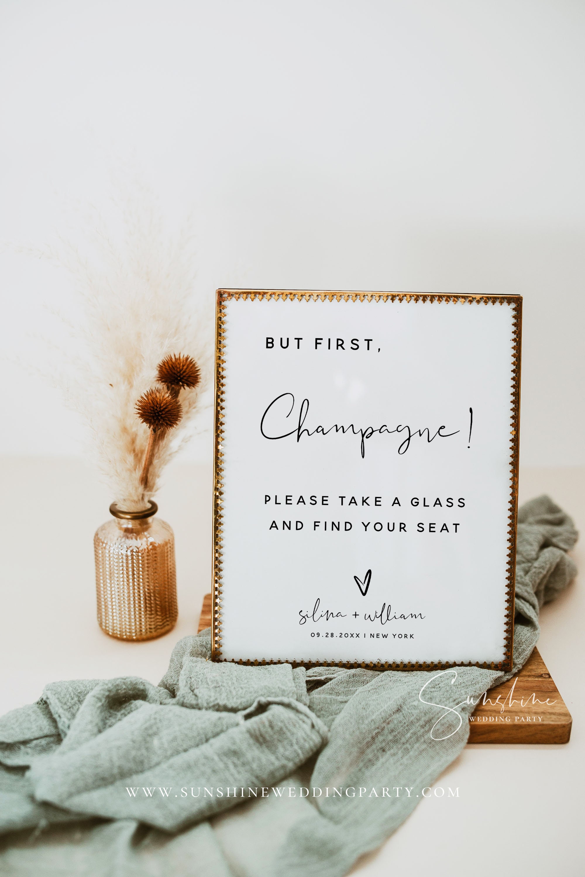 Wedding Champagne Sign, Minimalist Wedding Champagne Toast, Sparking Wine,  Bar Sign, Editable Template, Instant Download, Templett 0009-92S 