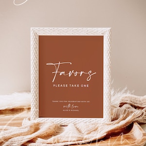 Terracotta Wedding Favors Sign Template, Minimalist Printable Wedding Favors Sign, Editable Wedding Favors Sign Instant Download Templett T1