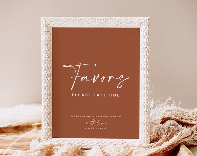 Terracotta Wedding Favors Sign Template, Minimalist Printable Wedding Favors Sign, Editable Wedding Favors Sign Instant Download Templett T1
