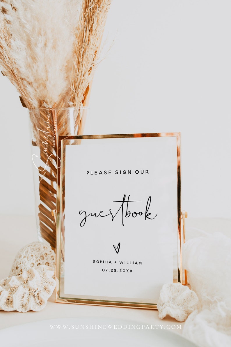 Minimalist Please Sign Our Guestbook Sign Template, Sign Our Guestbook, Wedding Guestbook Sign, Modern Wedding Signage, Instant Download, M8 image 2