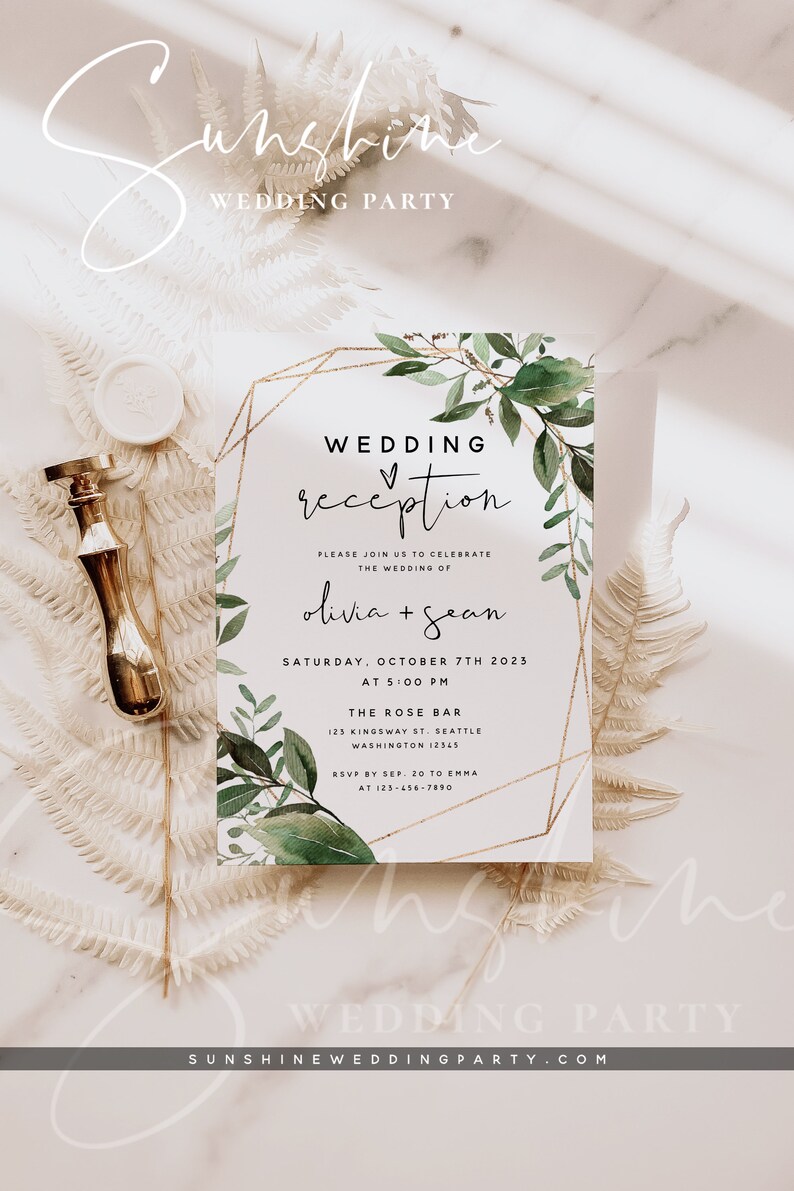 Wedding Reception Invitation Template, Greenery Reception Invitation Card, Elopement Announcement Invitation, Instant Download, Templett, G5 image 3