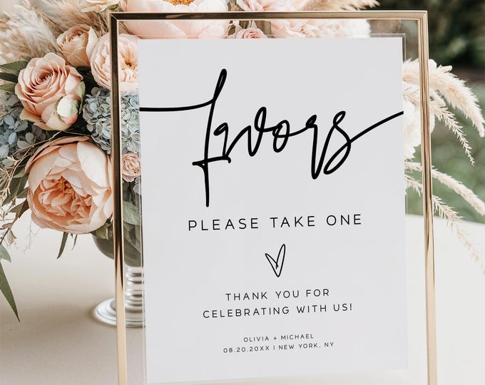Editable Favors Sign Template | Please Take One Sign | Reception Table Decor | Minimalist Wedding | Printable Sign | Digital Download | M7