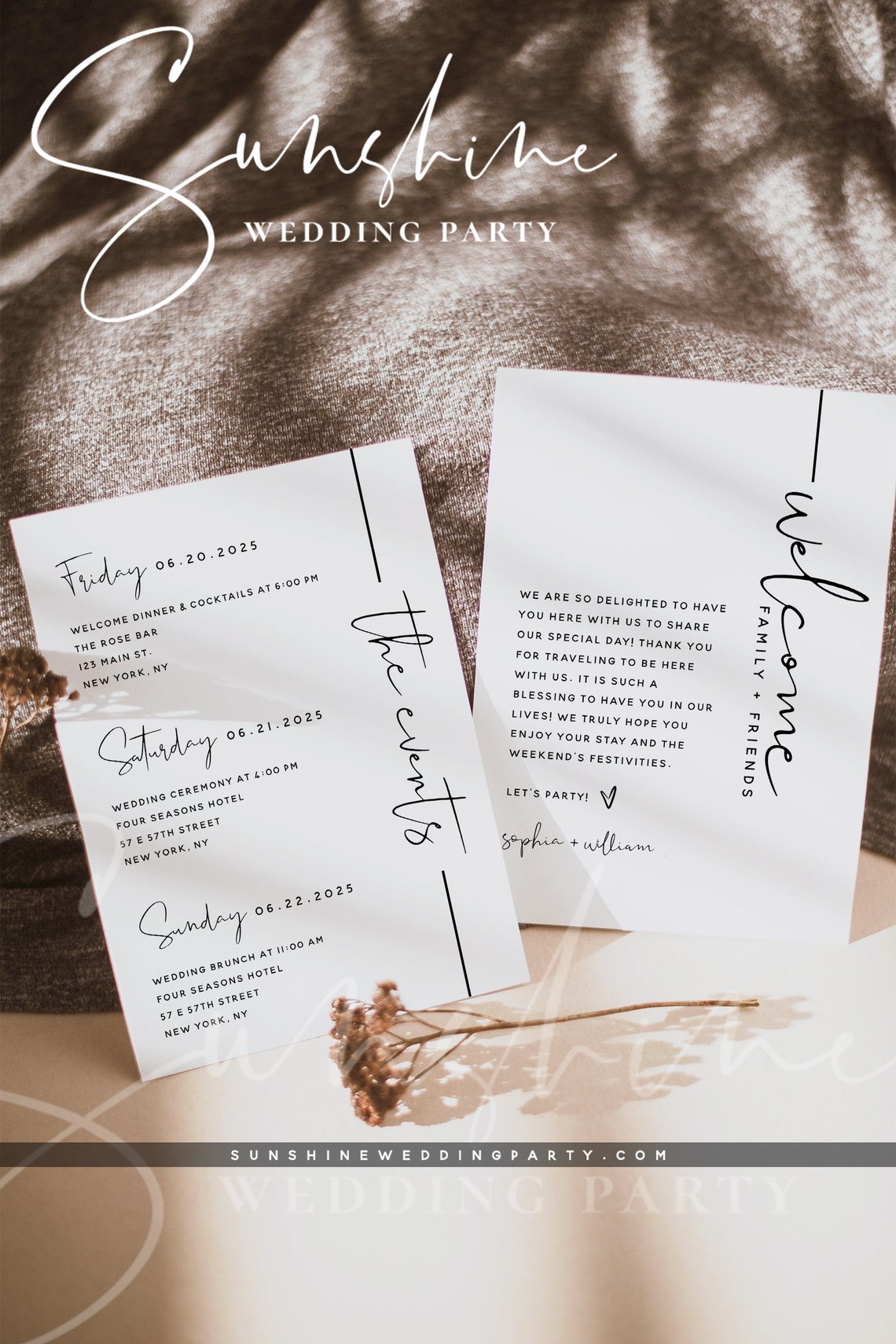 Minimalist Wedding Events Card Template, Modern Wedding Welcome Bag ...