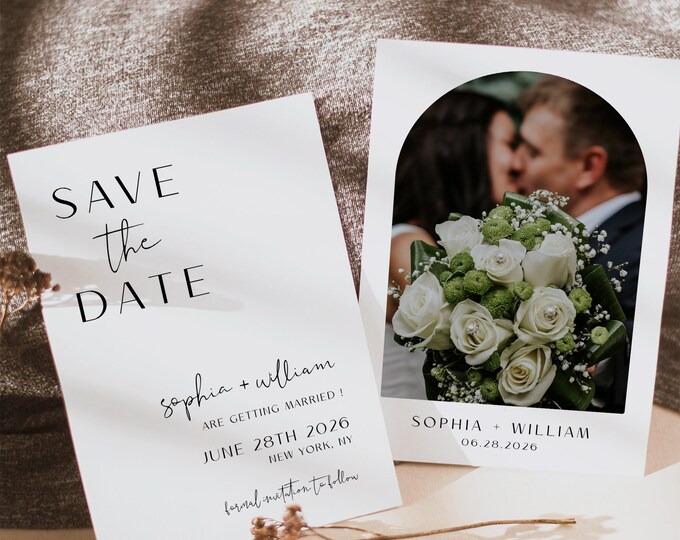 Photo Save the Date Template, Modern Save the Date Template, Minimalist Save the Date, Boho Save the Date Card, Editable Template, M13